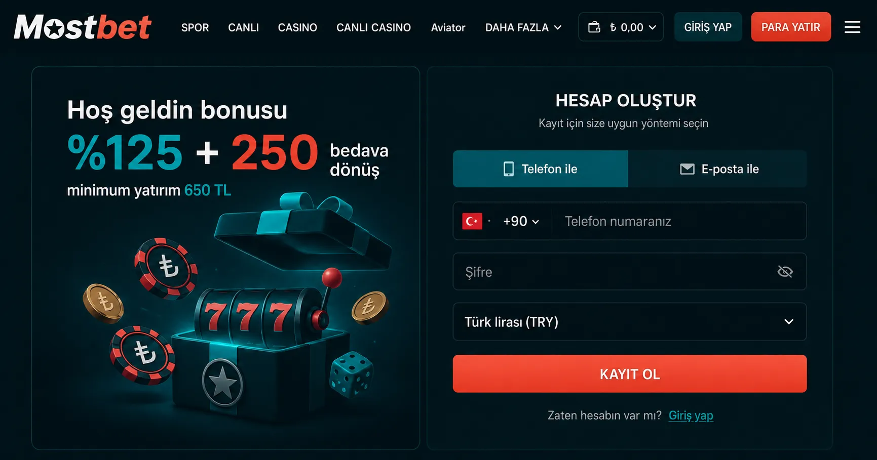 Promosyon kodu ve genişletilmiş Mostbet registration formu - Mostbet login