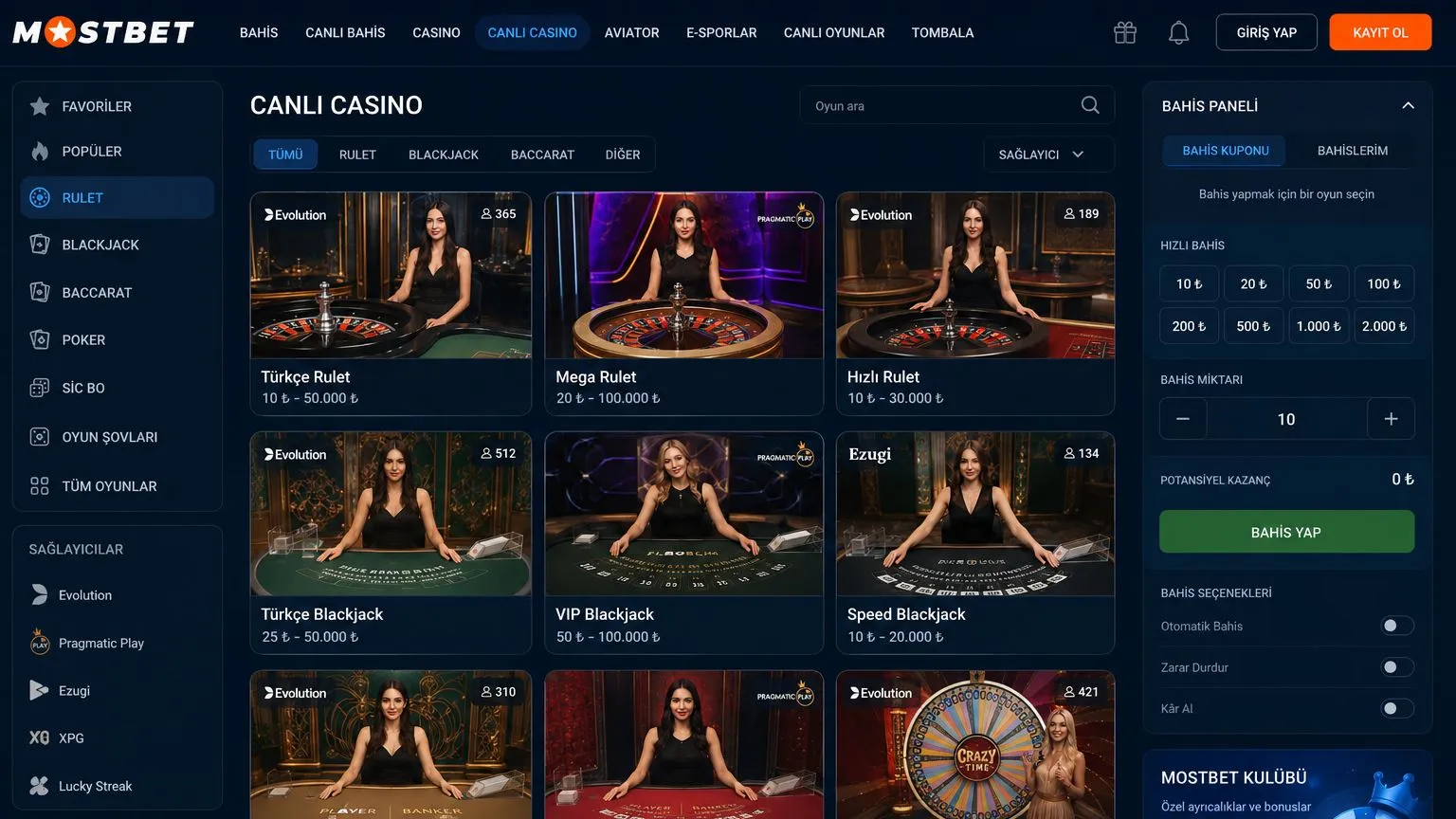 Mostbet TR platformunda krupiyeli masalarla canlı oyun deneyimi